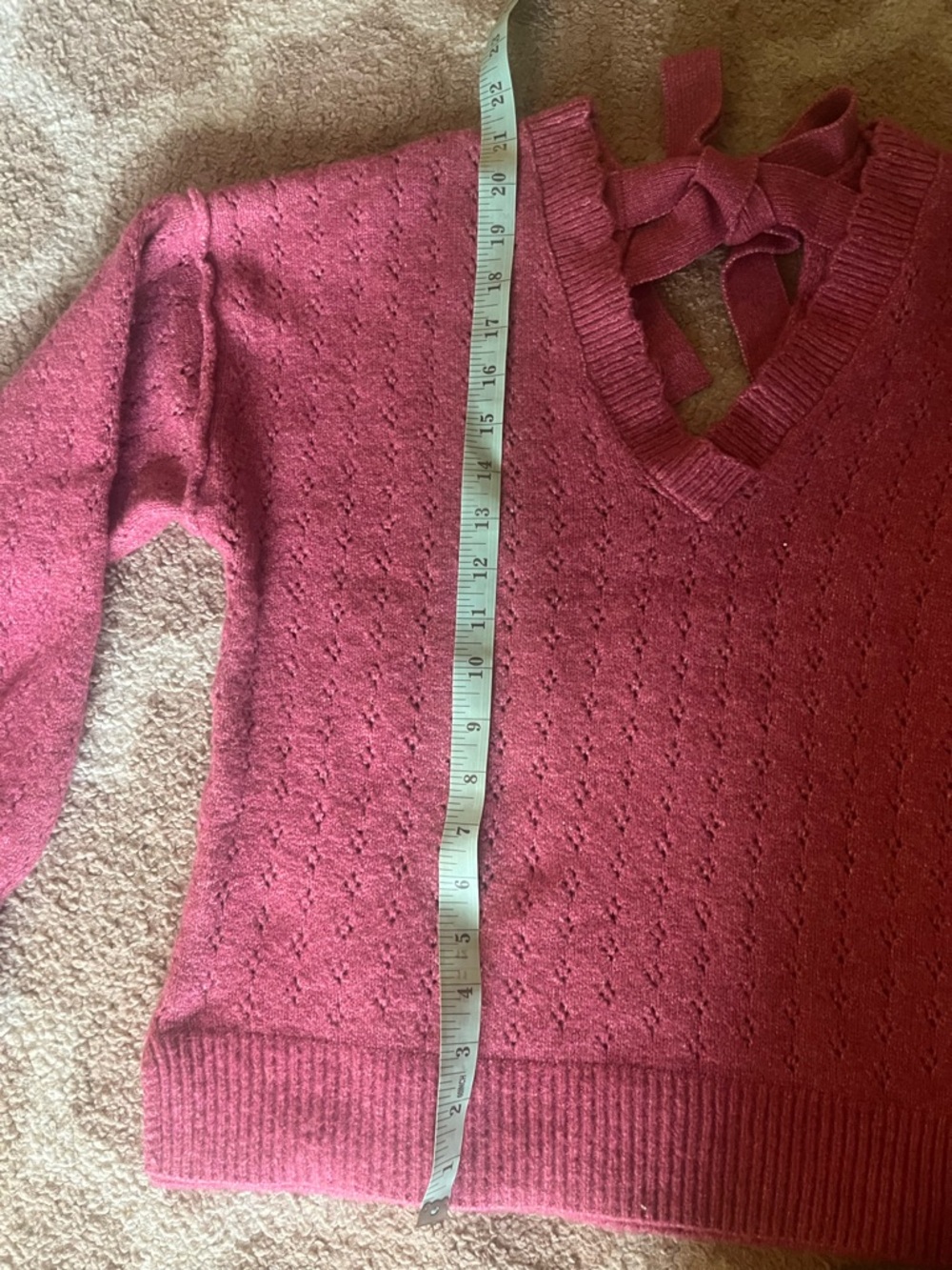 Francesca's Collections Raspberry Tie-Back V-Neck Sweater - Picture 3 of 6